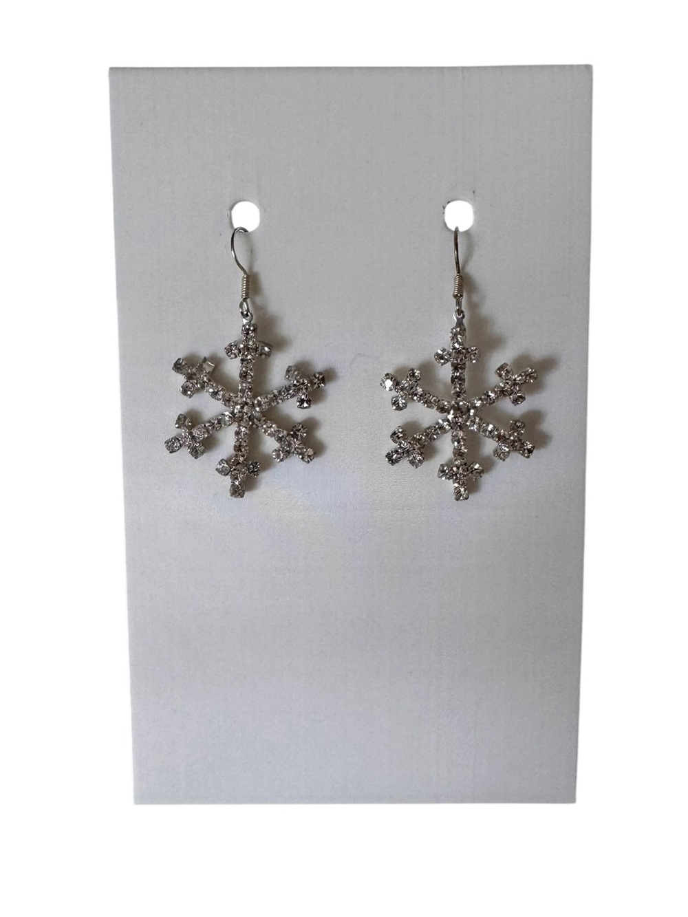 Silver Crystal Snowflake Drop Earrings Holiday Winter Statement Earrings